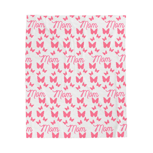 Mom-Themed Velveteen Plush Blanket - Cozy Throw for Mothers, Mothers Day Gift, Soft Blanket, Butterfly Design, Home Decor
