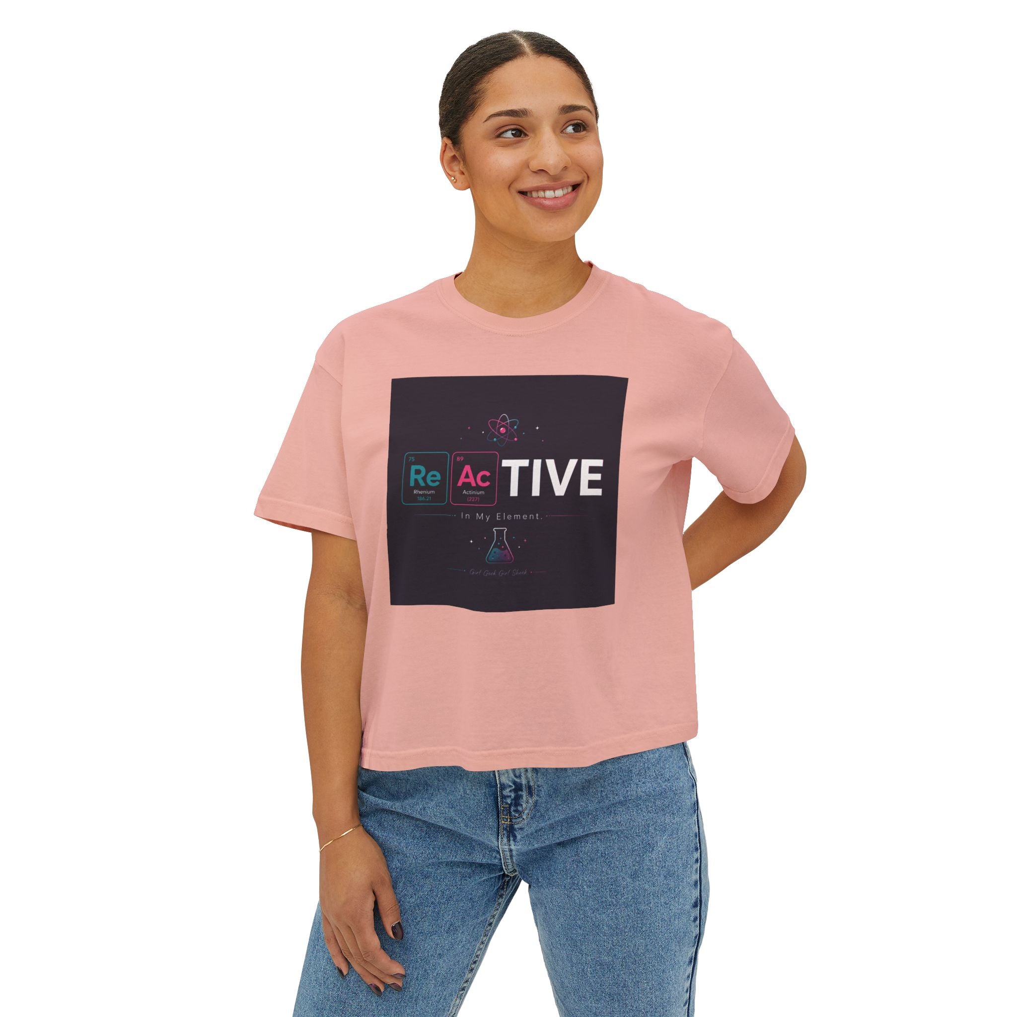 Reactive Chemistry Boxy Tee — Women's Science Graphic Shirt