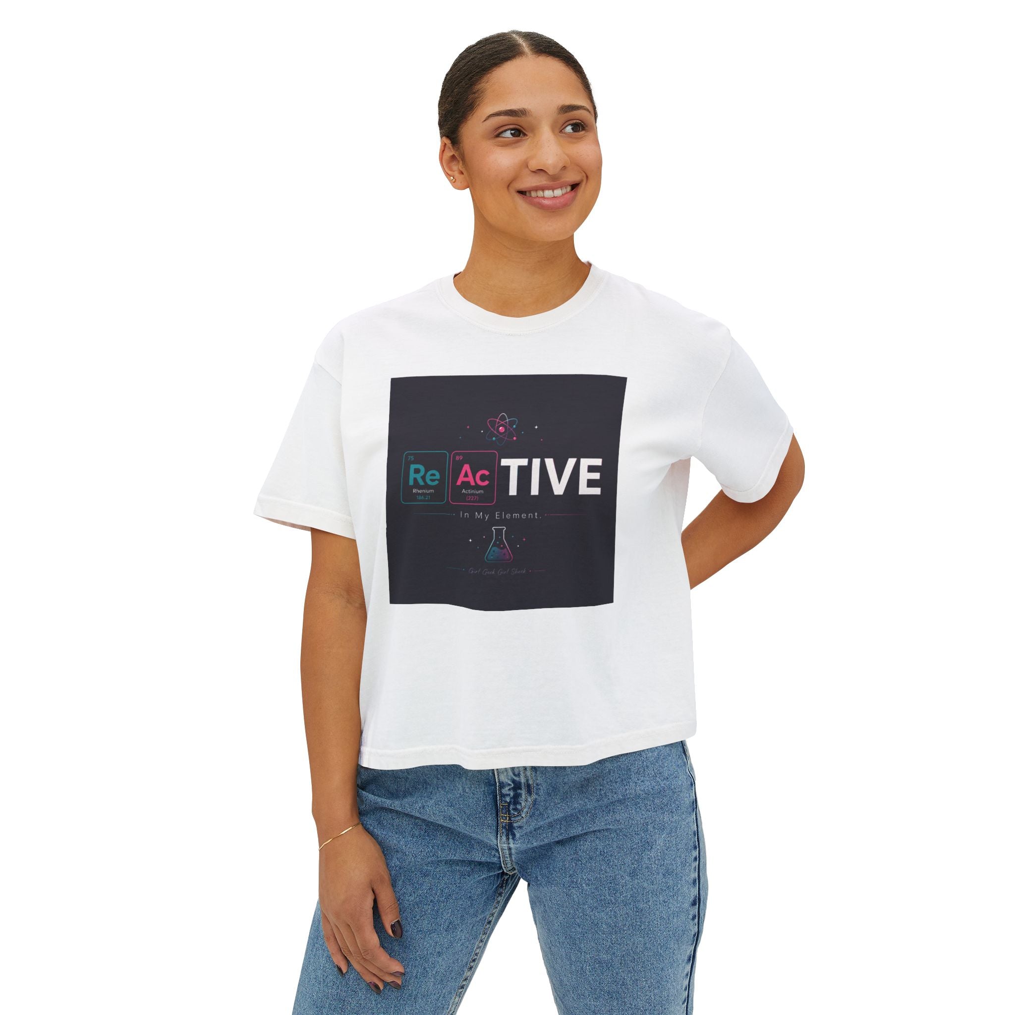 Reactive Chemistry Boxy Tee — Women's Science Graphic Shirt