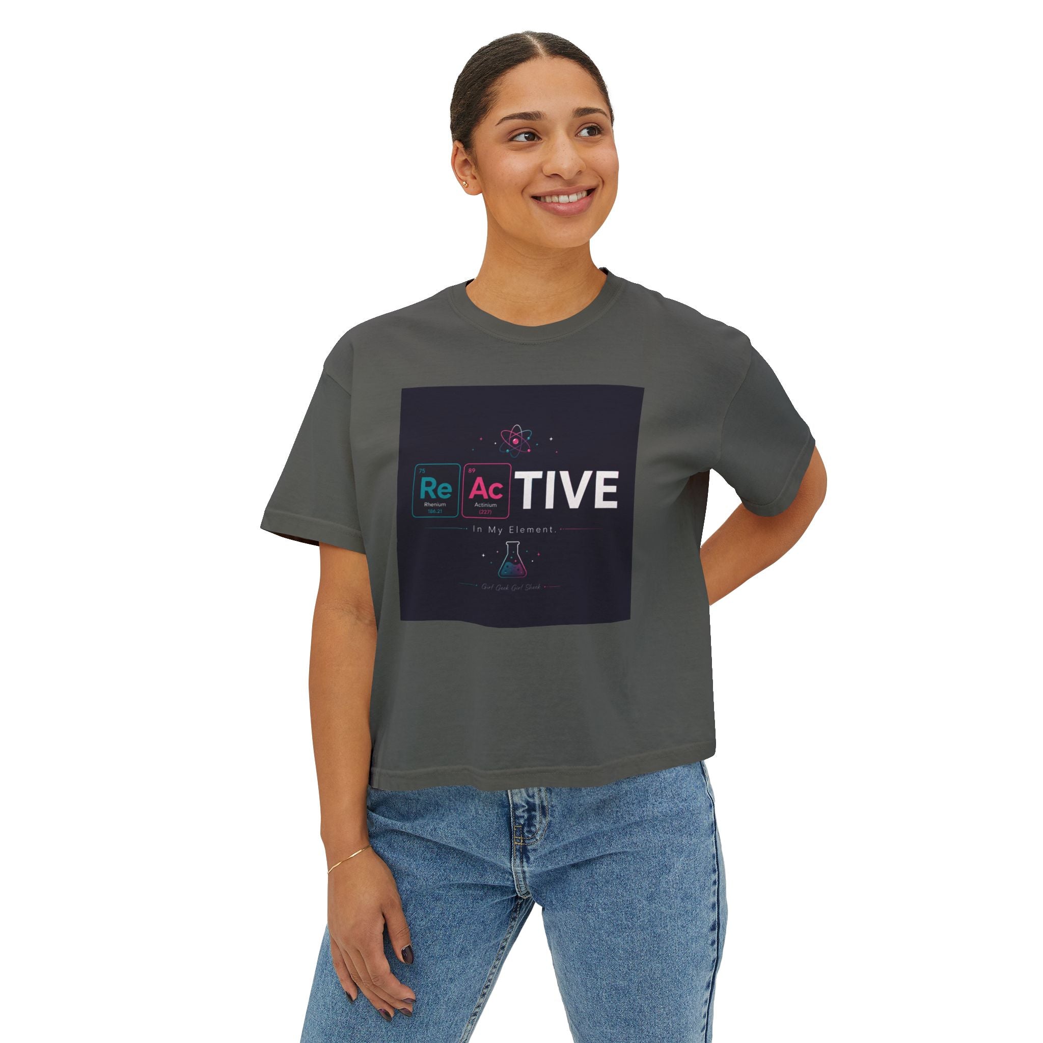Reactive Chemistry Boxy Tee — Women's Science Graphic Shirt