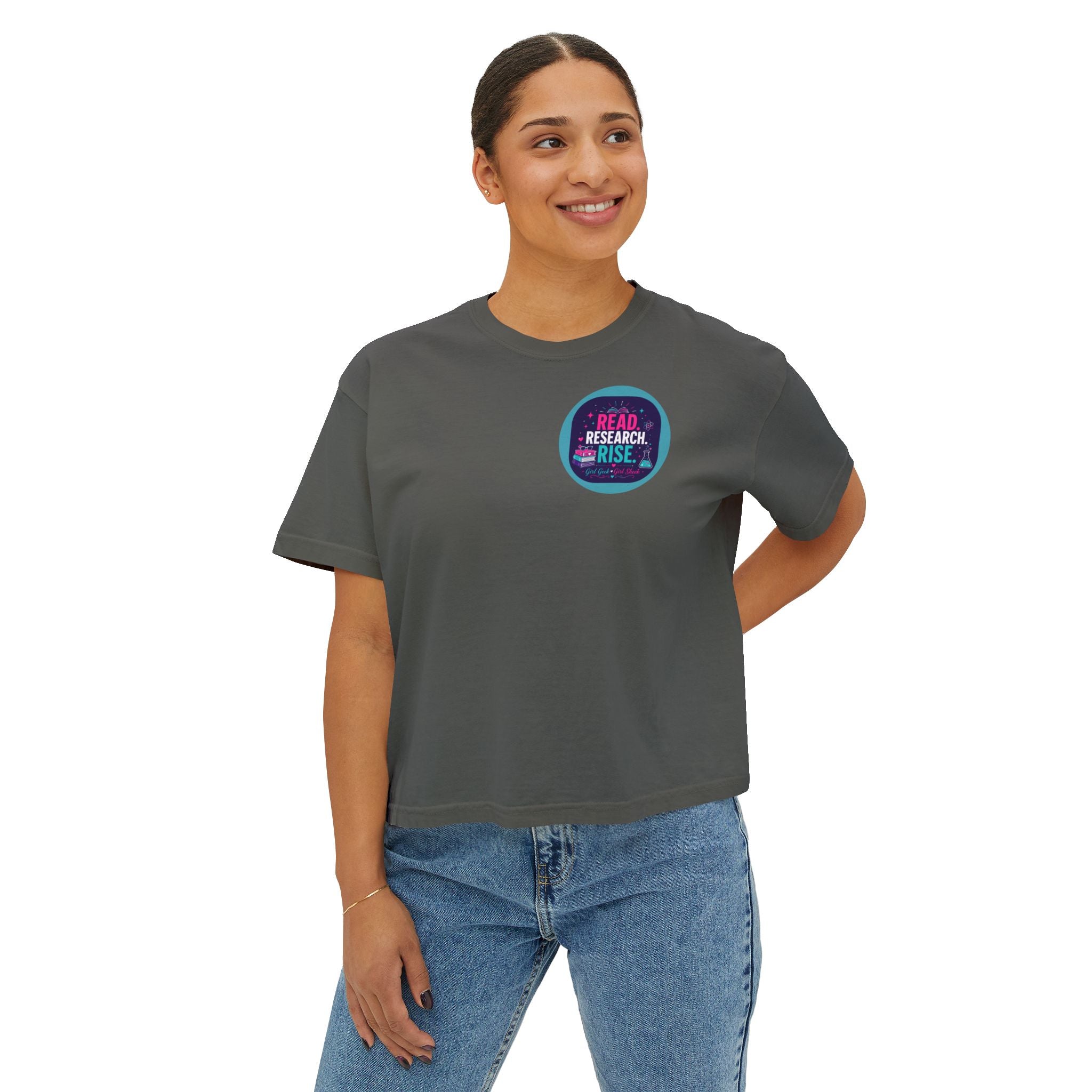Boxy Tee — "Read, Research, Rise" Feminist Empowerment Crop T-Shirt