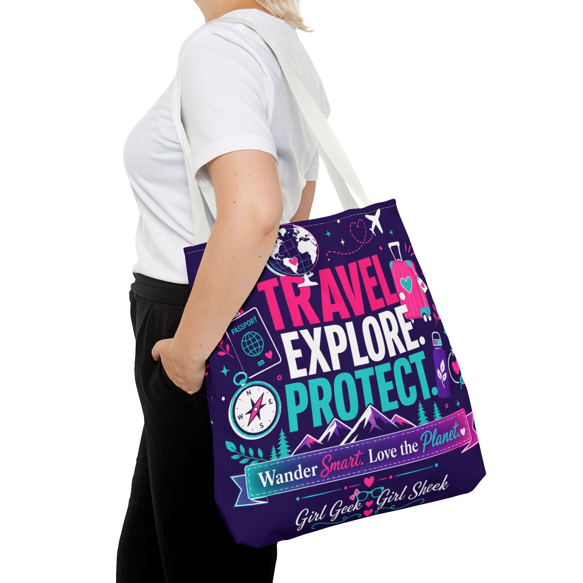 Travel Explore Protect Tote Bag – "Wander Smart, Love the Planet" Eco Travel Tote