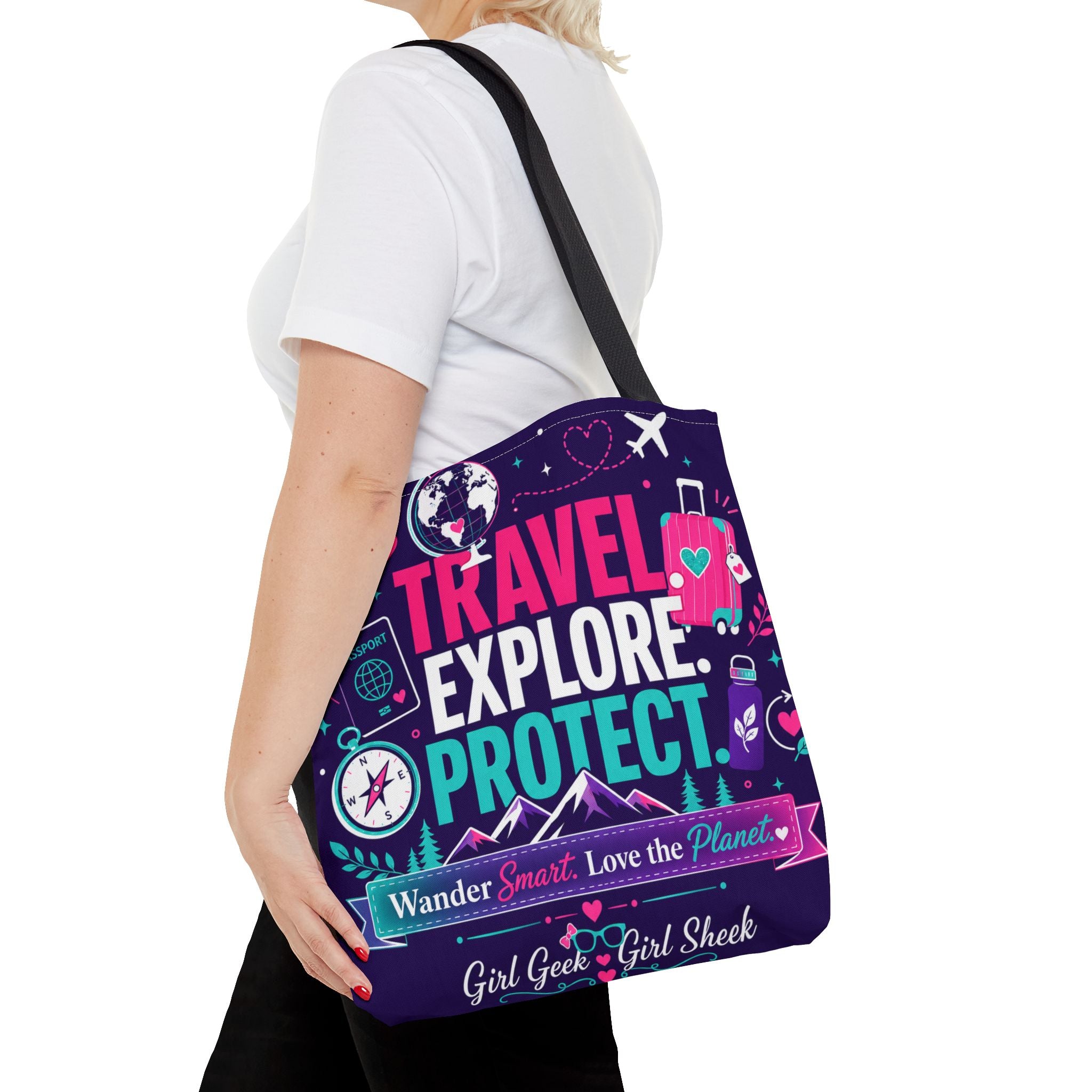 Travel Explore Protect Tote Bag – "Wander Smart, Love the Planet" Eco Travel Tote