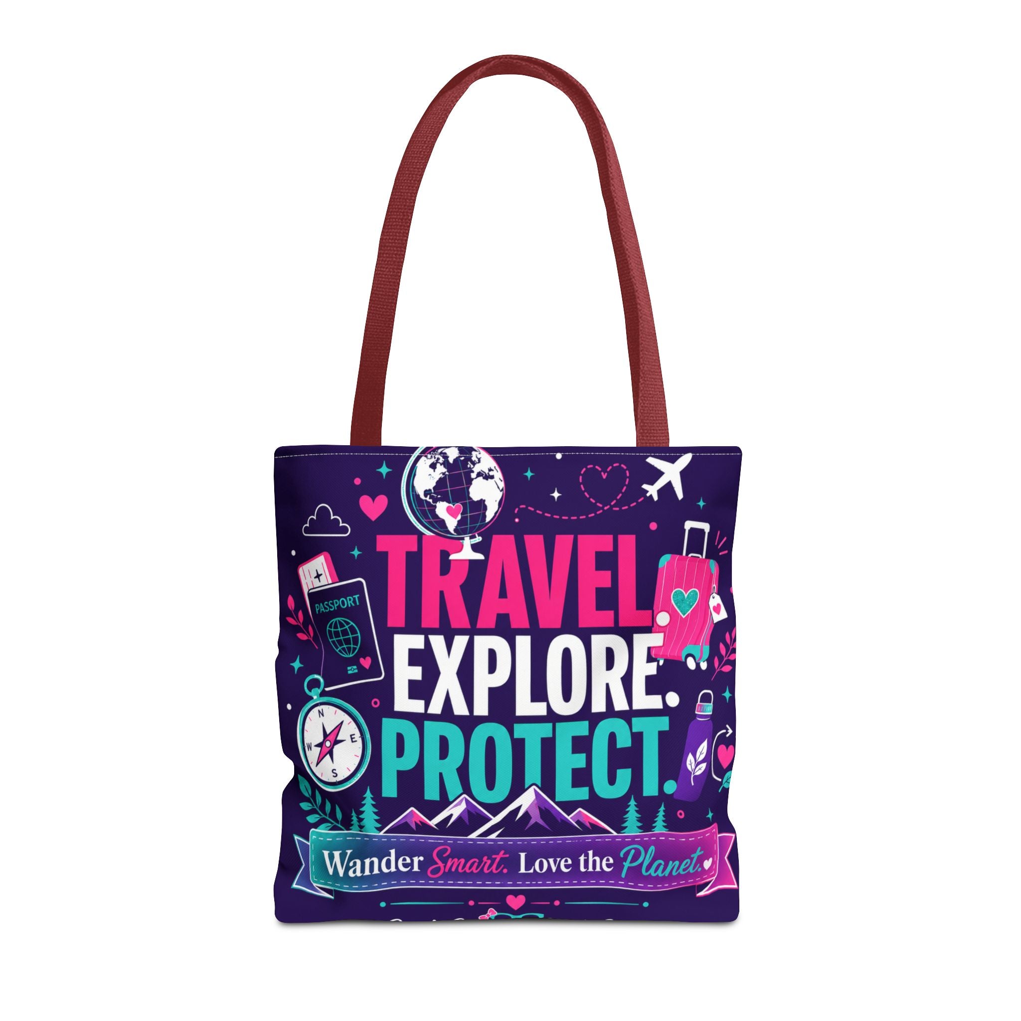 Travel Explore Protect Tote Bag – "Wander Smart, Love the Planet" Eco Travel Tote