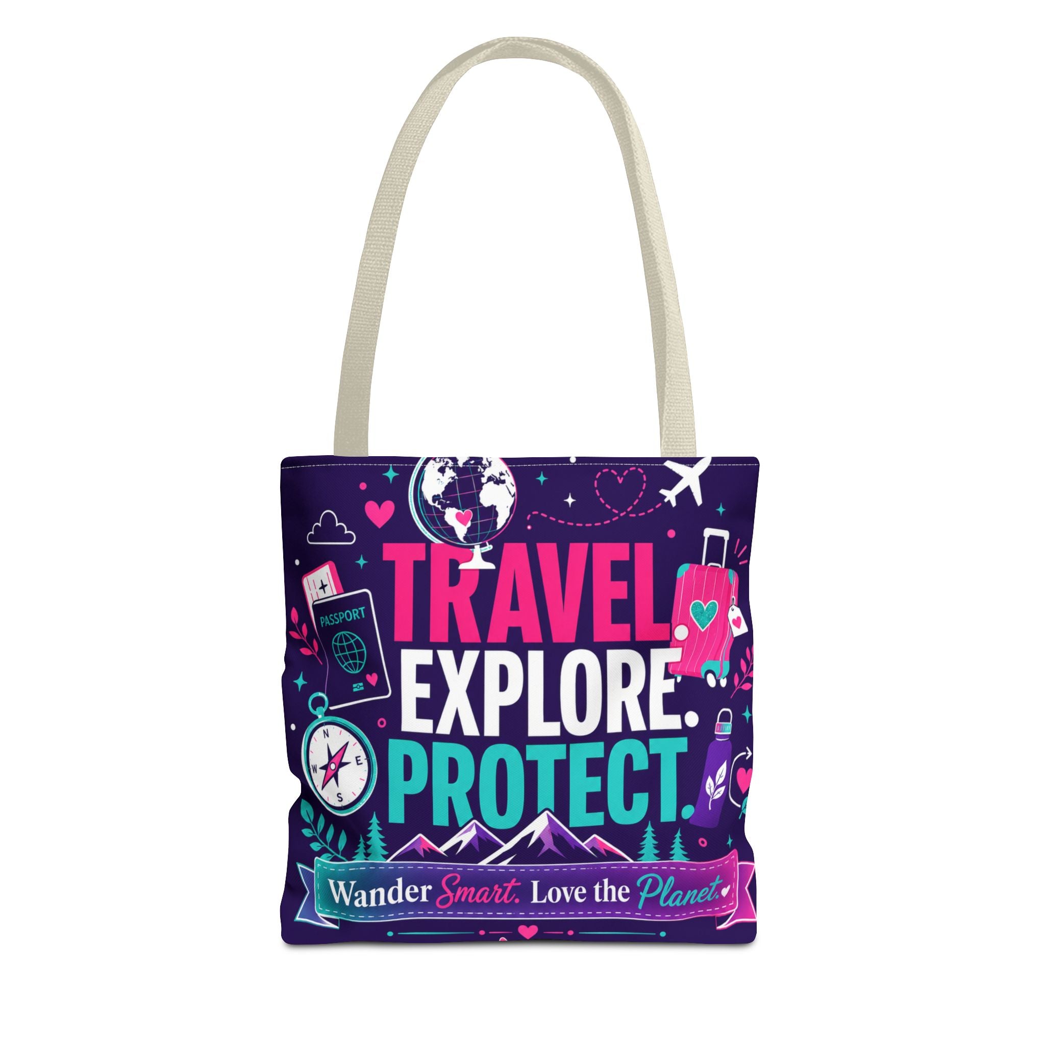 Travel Explore Protect Tote Bag – "Wander Smart, Love the Planet" Eco Travel Tote