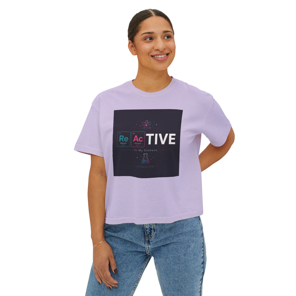 Reactive Chemistry Boxy Tee — Women's Science Graphic Shirt