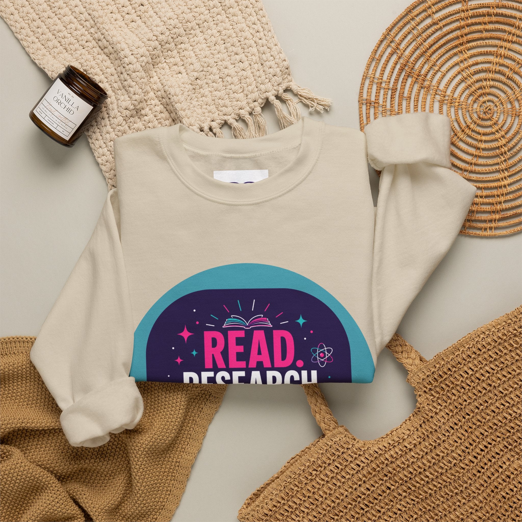 Read. Research. Rise. Crewneck Sweatshirt — Inspirational STEM Student Pullover