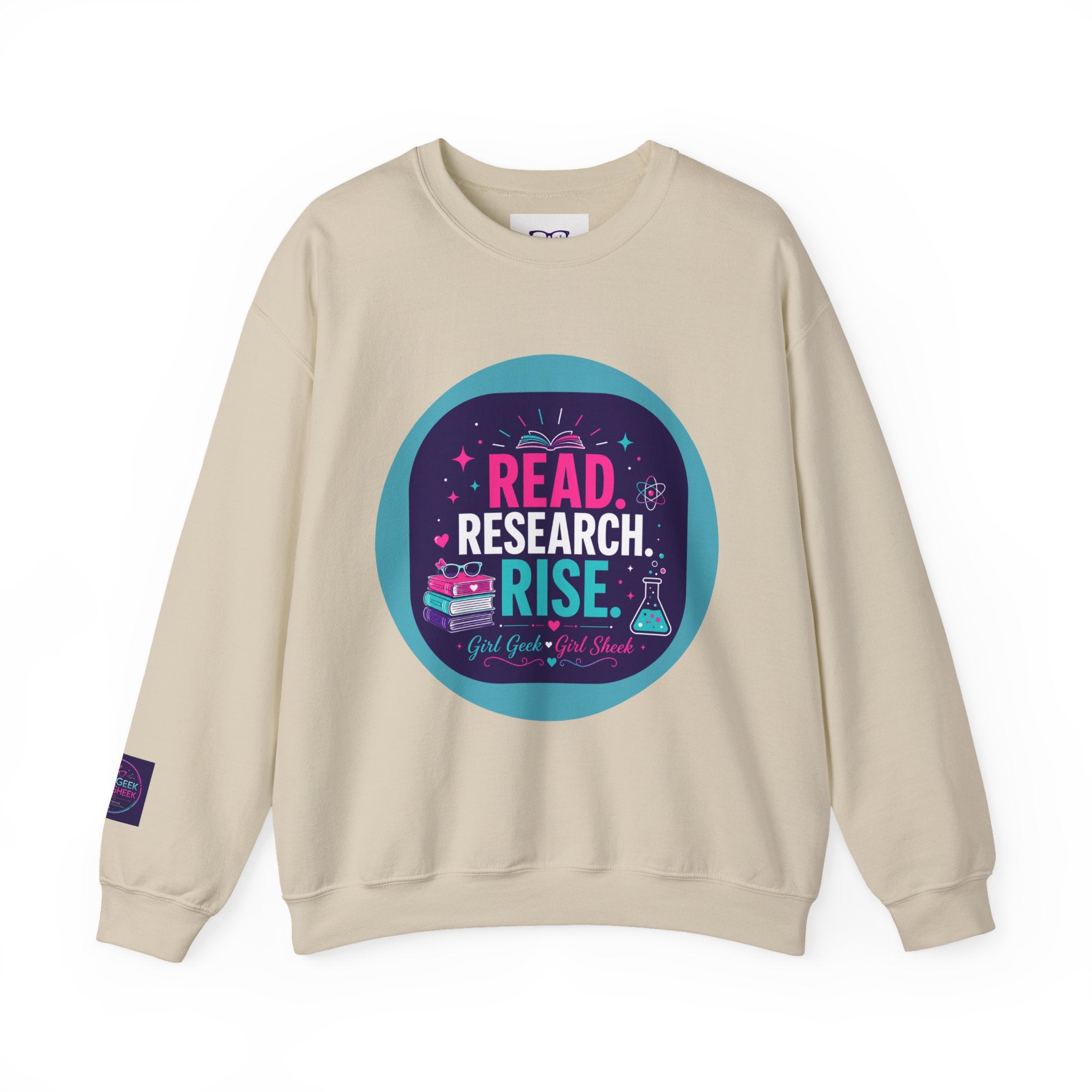 Read. Research. Rise. Crewneck Sweatshirt — Inspirational STEM Student Pullover