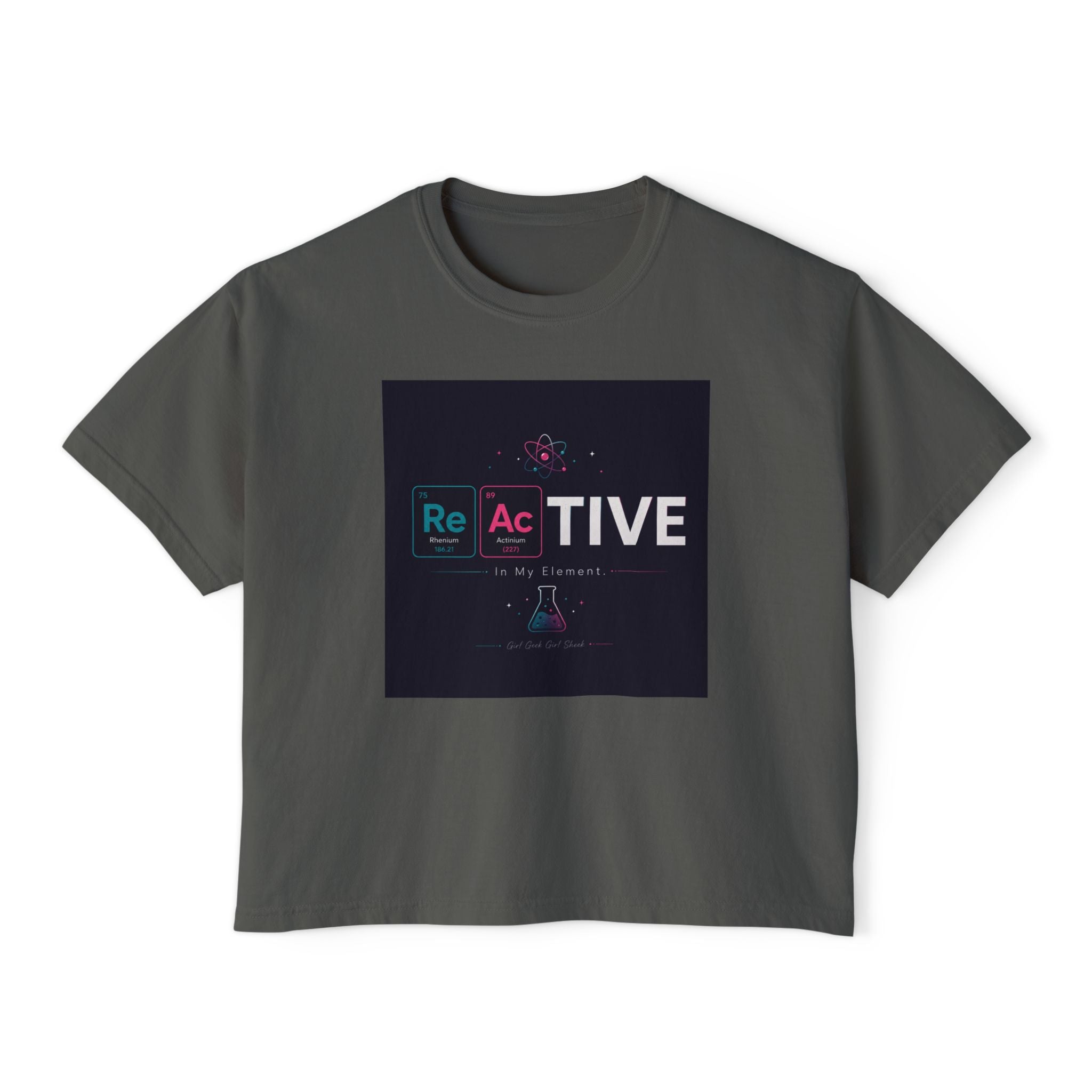 Reactive Chemistry Boxy Tee — Women's Science Graphic Shirt