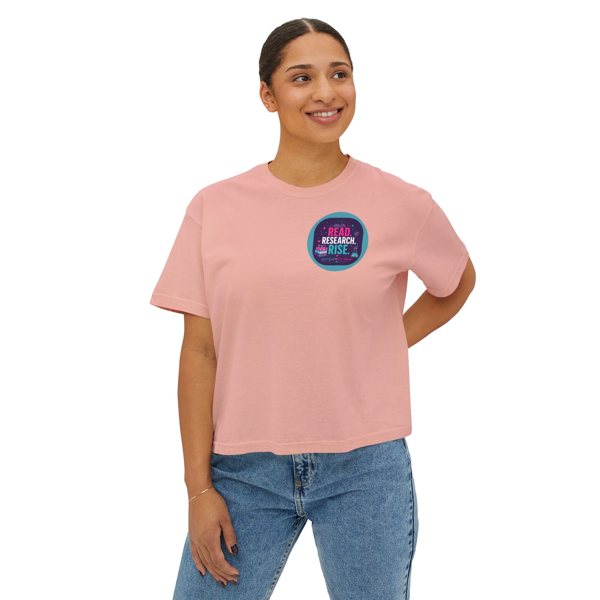 Boxy Tee — "Read, Research, Rise" Feminist Empowerment Crop T-Shirt