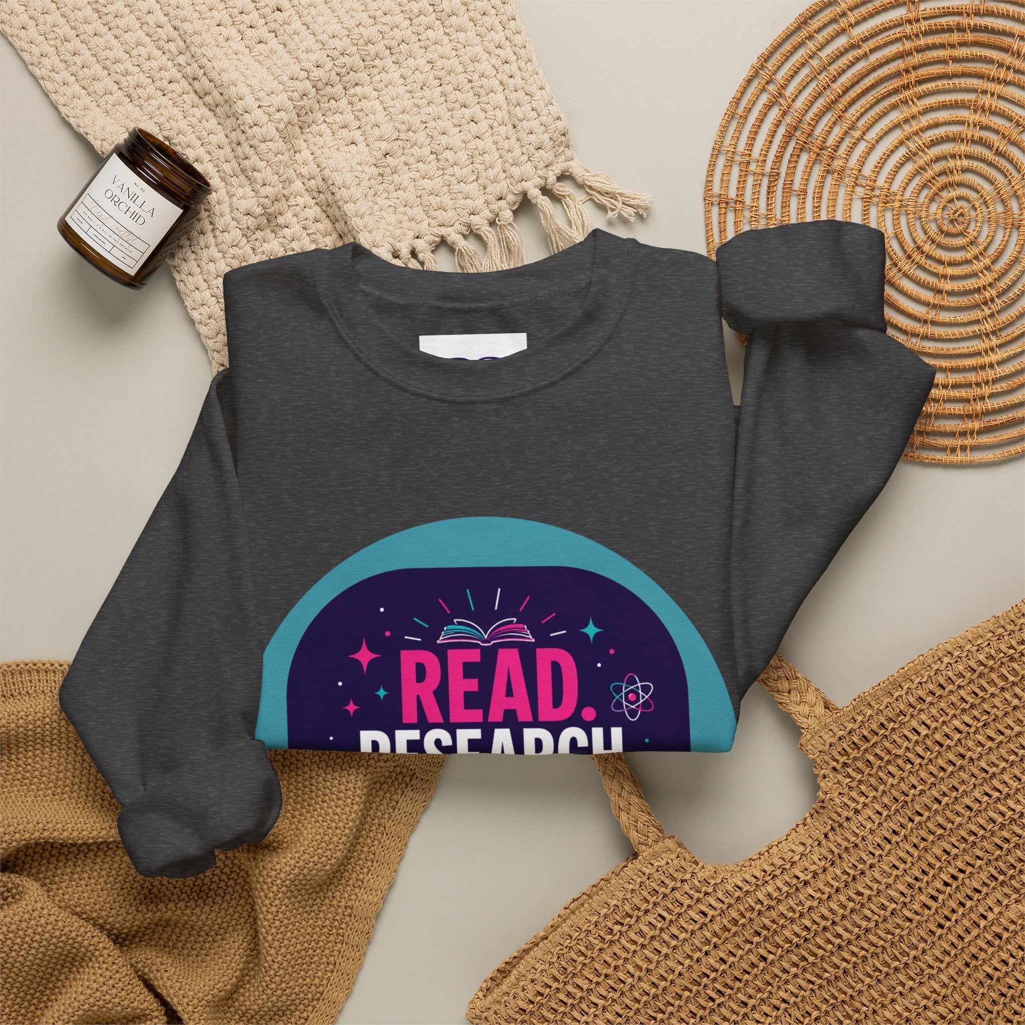 Read. Research. Rise. Crewneck Sweatshirt — Inspirational STEM Student Pullover