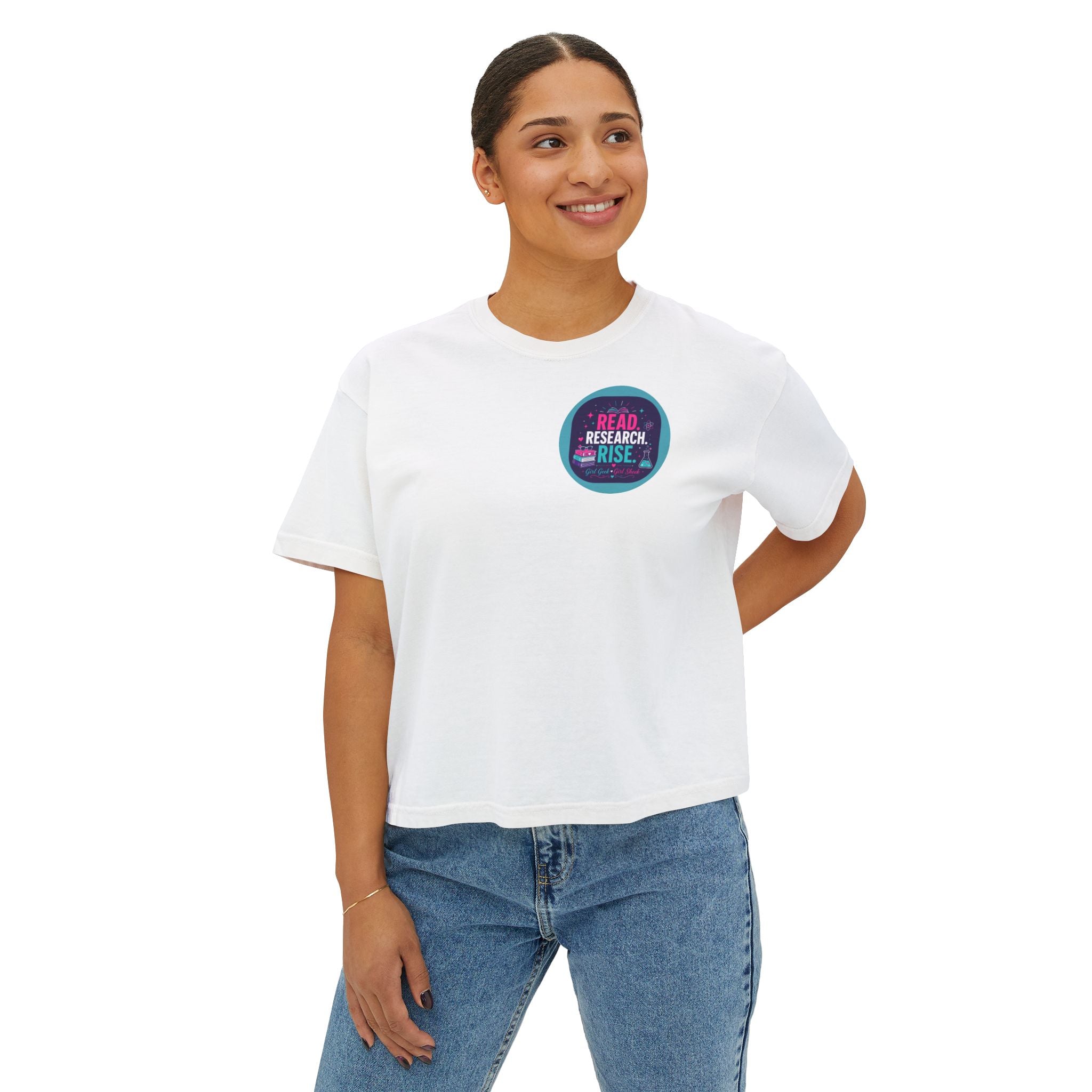 Boxy Tee — "Read, Research, Rise" Feminist Empowerment Crop T-Shirt