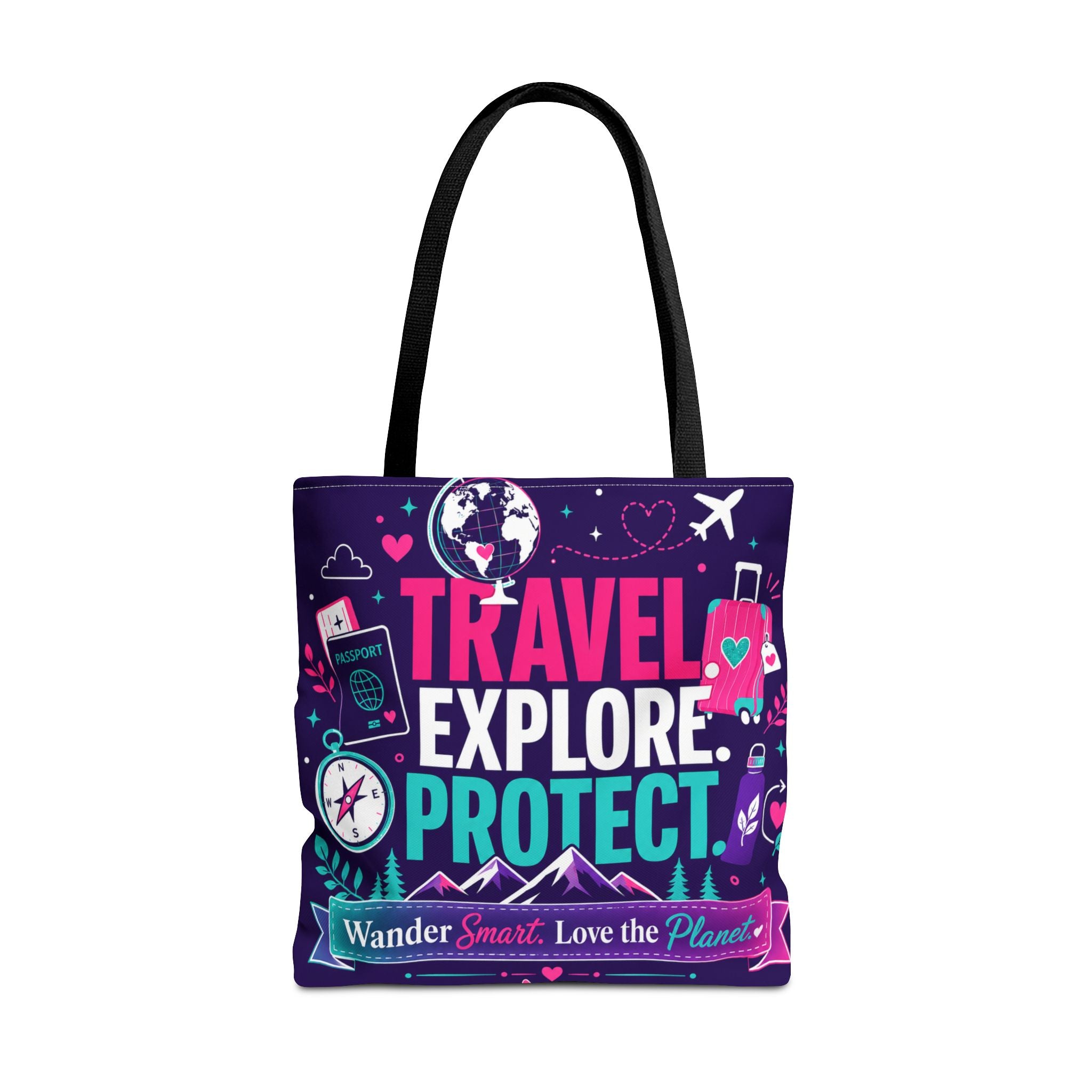 Travel Explore Protect Tote Bag – "Wander Smart, Love the Planet" Eco Travel Tote