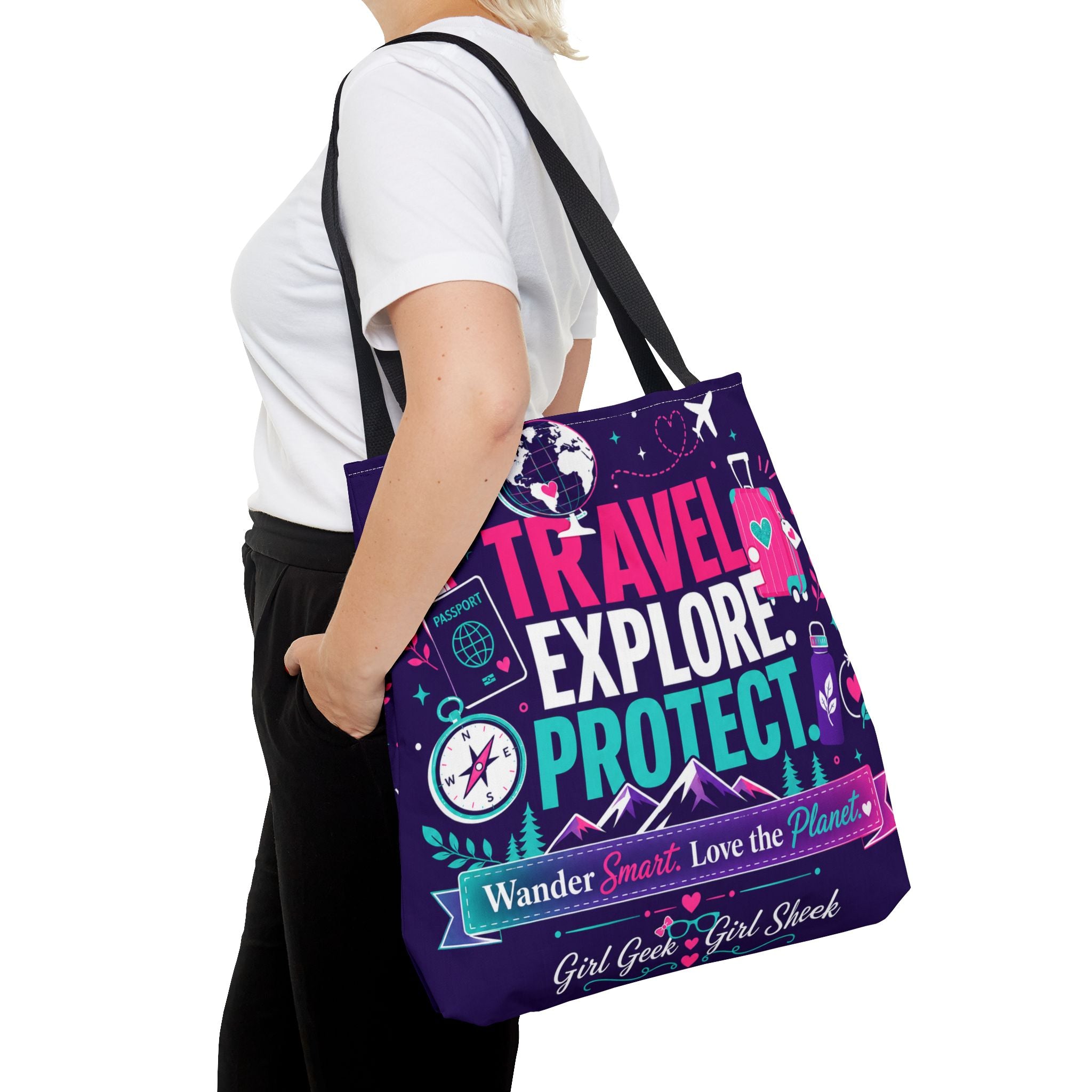 Travel Explore Protect Tote Bag – "Wander Smart, Love the Planet" Eco Travel Tote