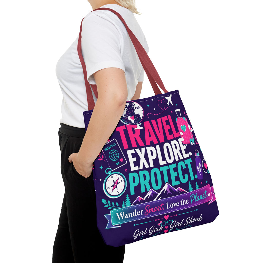 Travel Explore Protect Tote Bag – "Wander Smart, Love the Planet" Eco Travel Tote