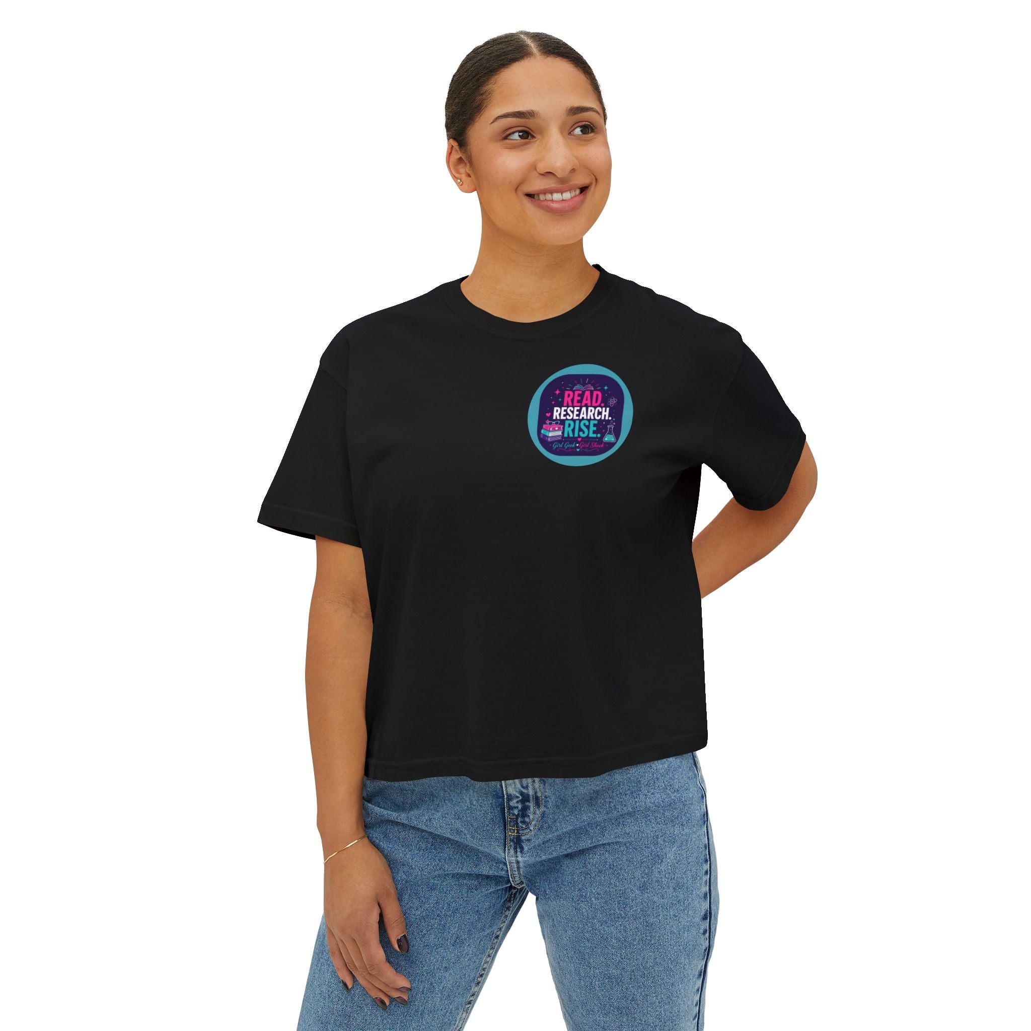 Boxy Tee — "Read, Research, Rise" Feminist Empowerment Crop T-Shirt
