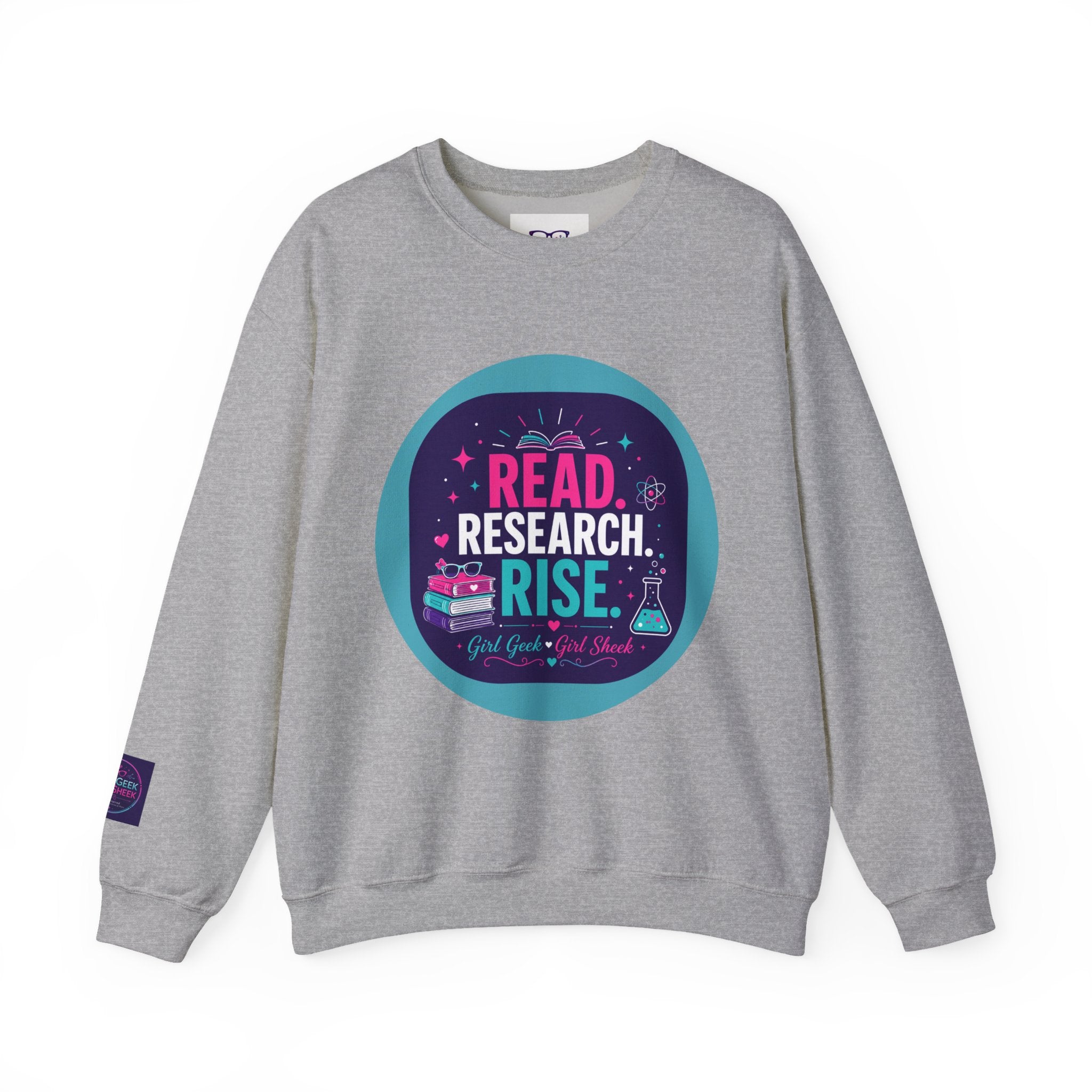 Read. Research. Rise. Crewneck Sweatshirt — Inspirational STEM Student Pullover