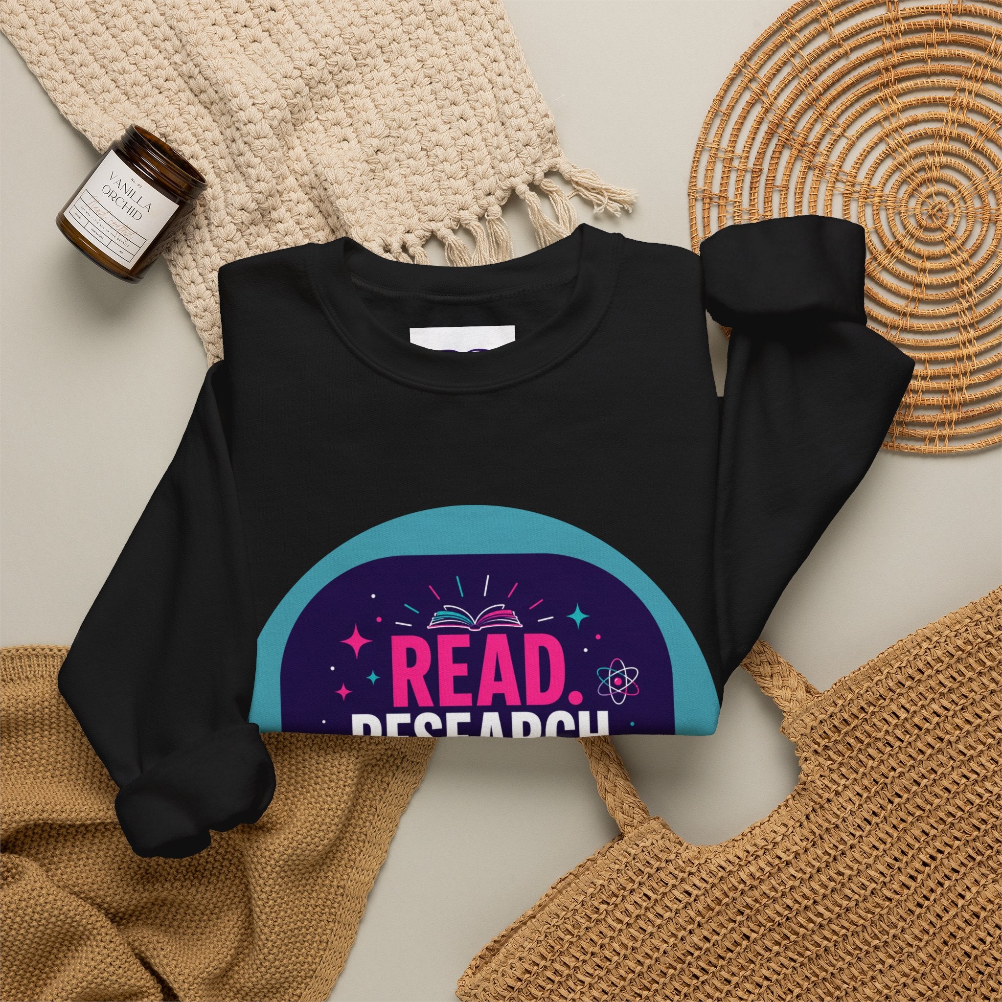 Read. Research. Rise. Crewneck Sweatshirt — Inspirational STEM Student Pullover