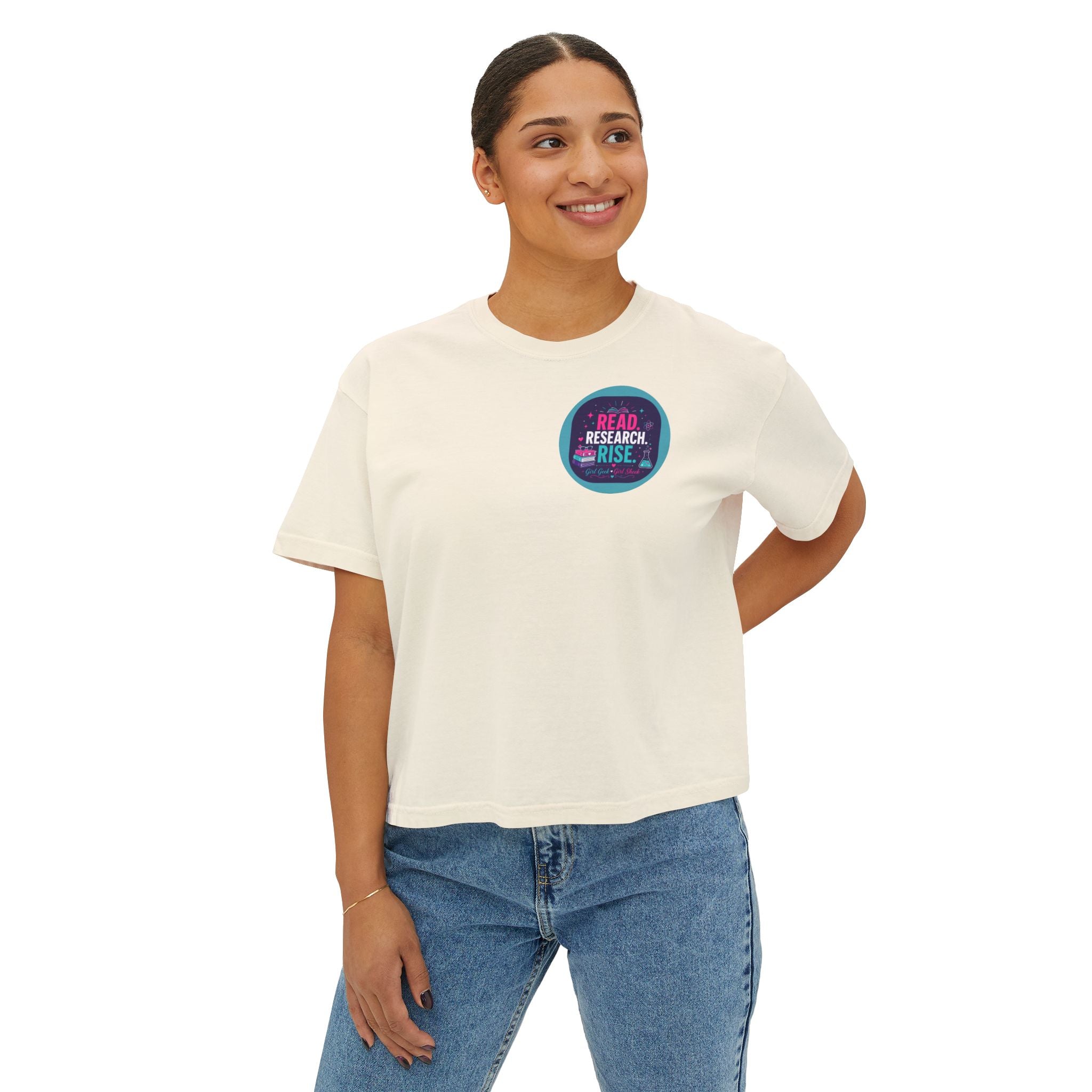 Boxy Tee — "Read, Research, Rise" Feminist Empowerment Crop T-Shirt