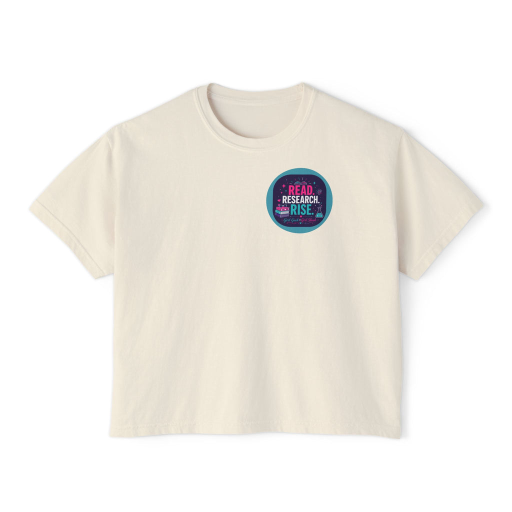Boxy Tee — "Read, Research, Rise" Feminist Empowerment Crop T-Shirt