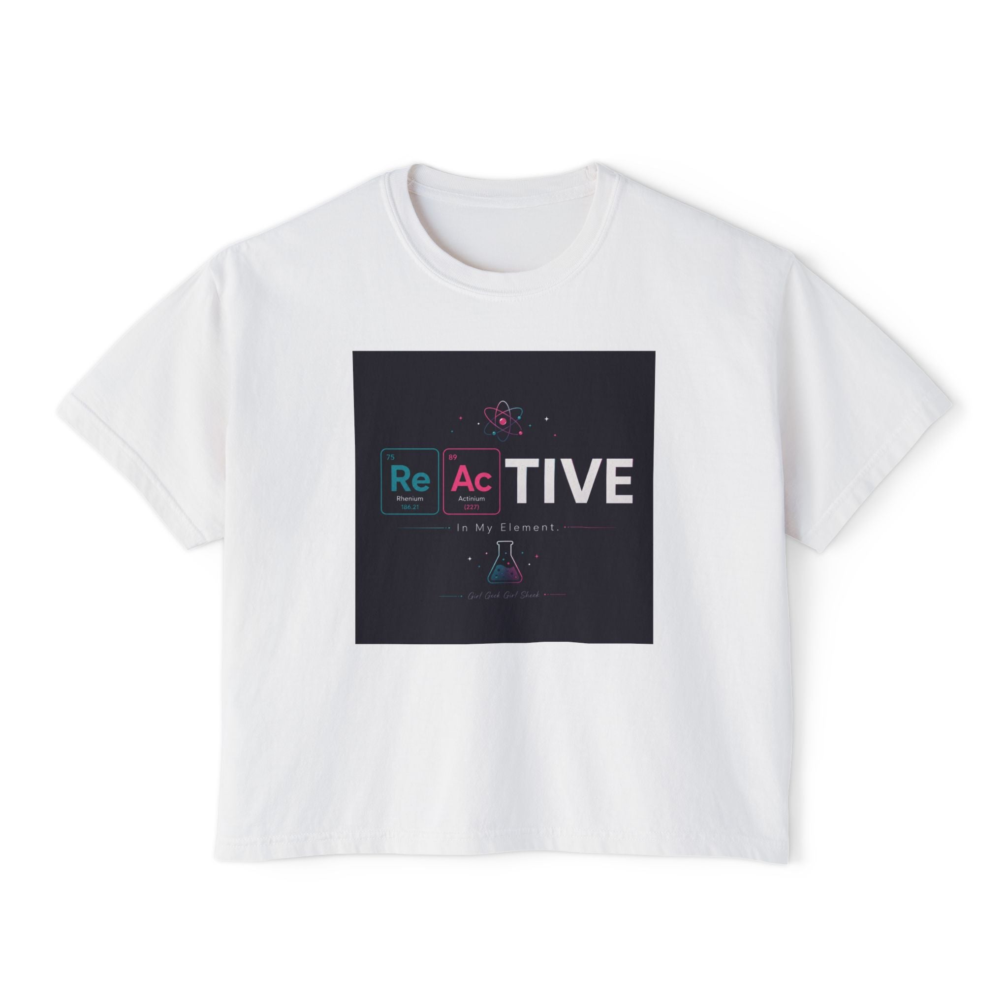 Reactive Chemistry Boxy Tee — Women's Science Graphic Shirt