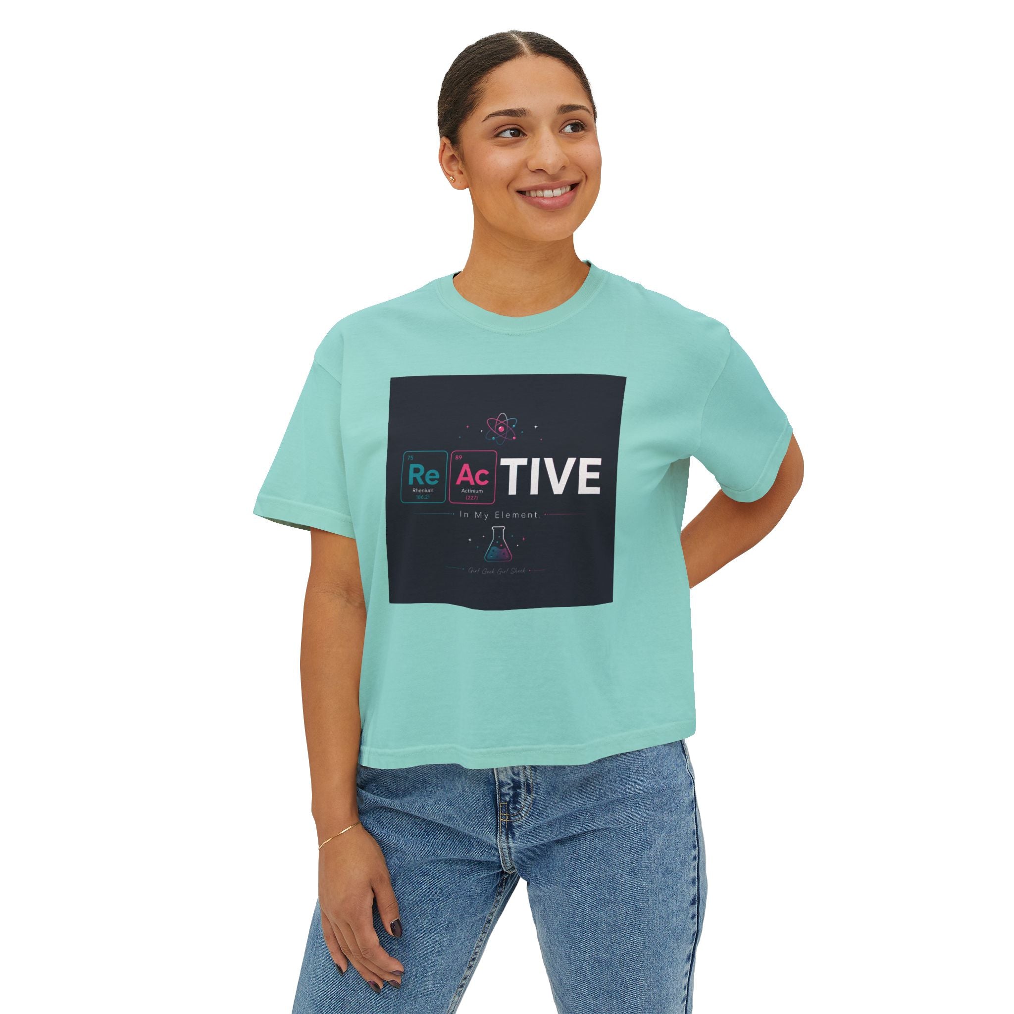 Reactive Chemistry Boxy Tee — Women's Science Graphic Shirt