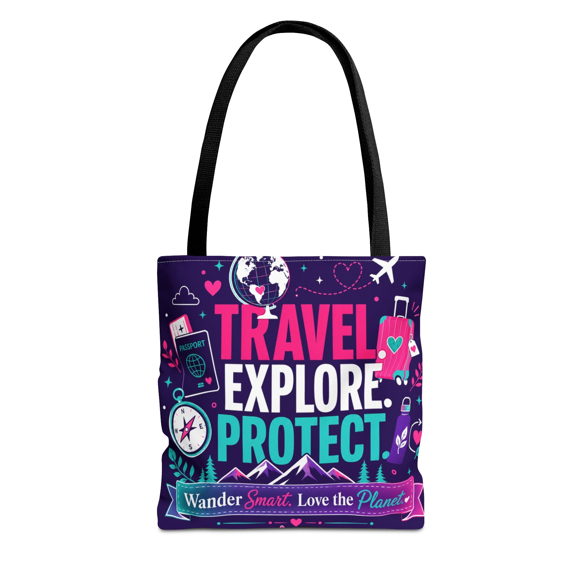 Travel Explore Protect Tote Bag – "Wander Smart, Love the Planet" Eco Travel Tote