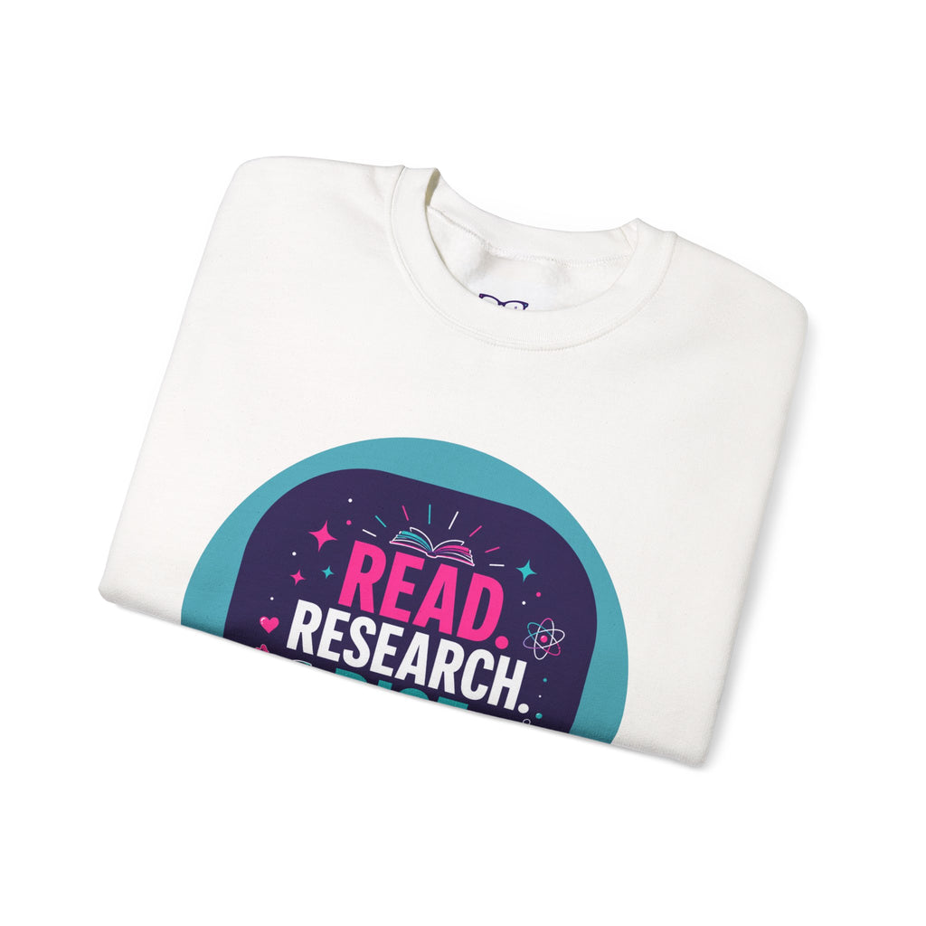 Read. Research. Rise. Crewneck Sweatshirt — Inspirational STEM Student Pullover