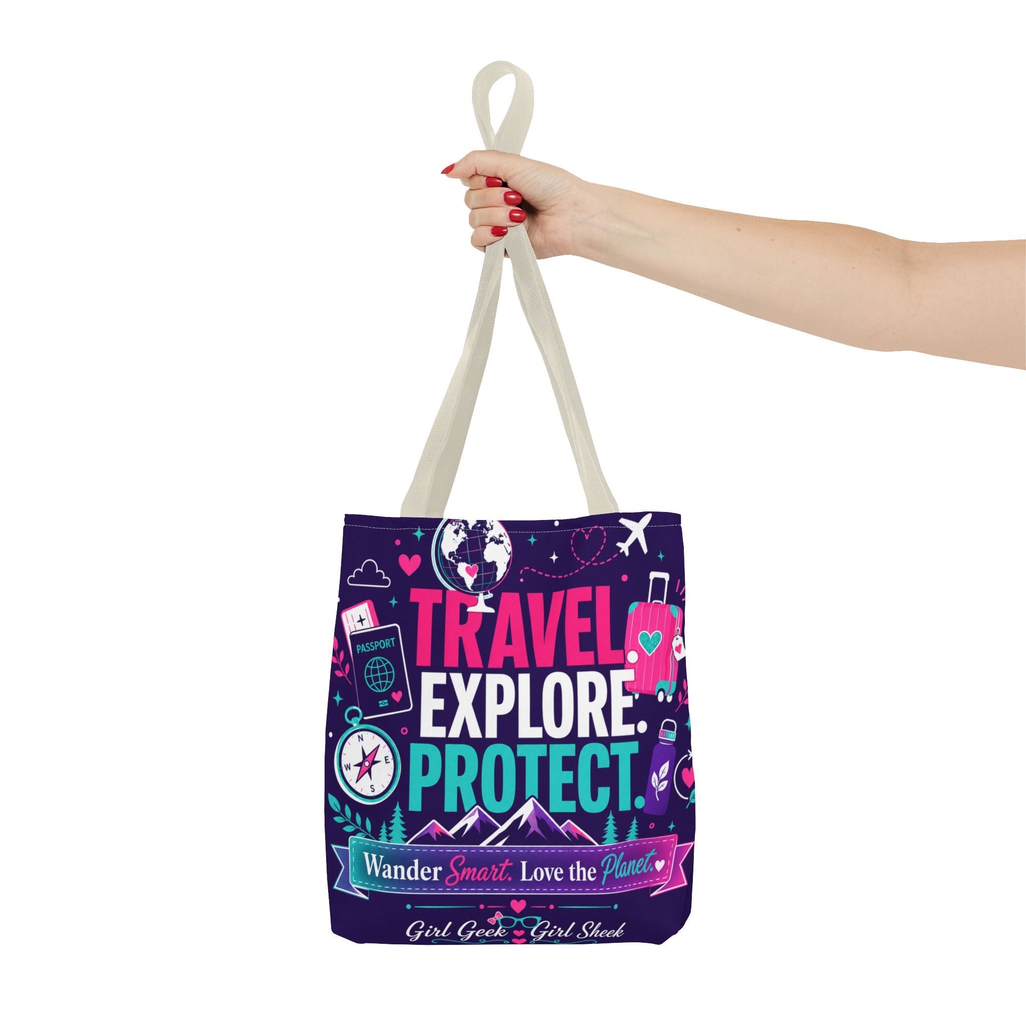 Travel Explore Protect Tote Bag – "Wander Smart, Love the Planet" Eco Travel Tote