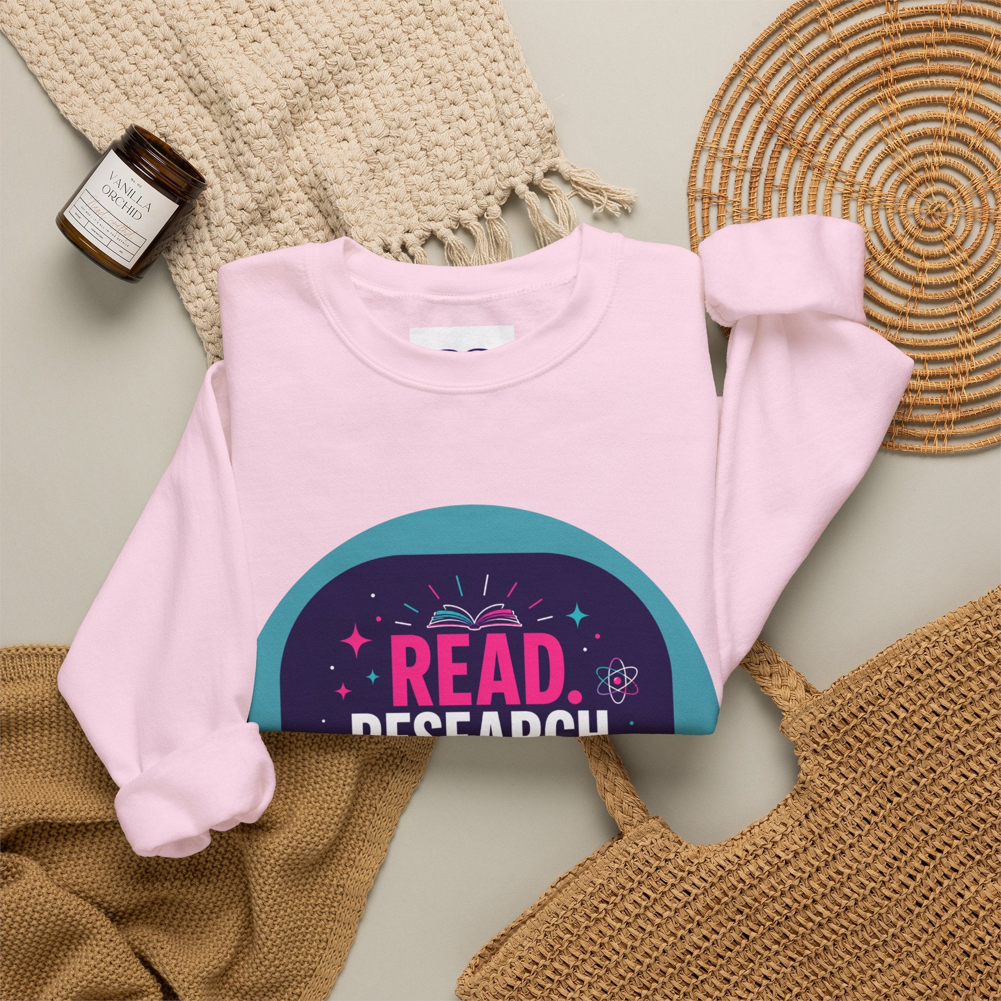 Read. Research. Rise. Crewneck Sweatshirt — Inspirational STEM Student Pullover