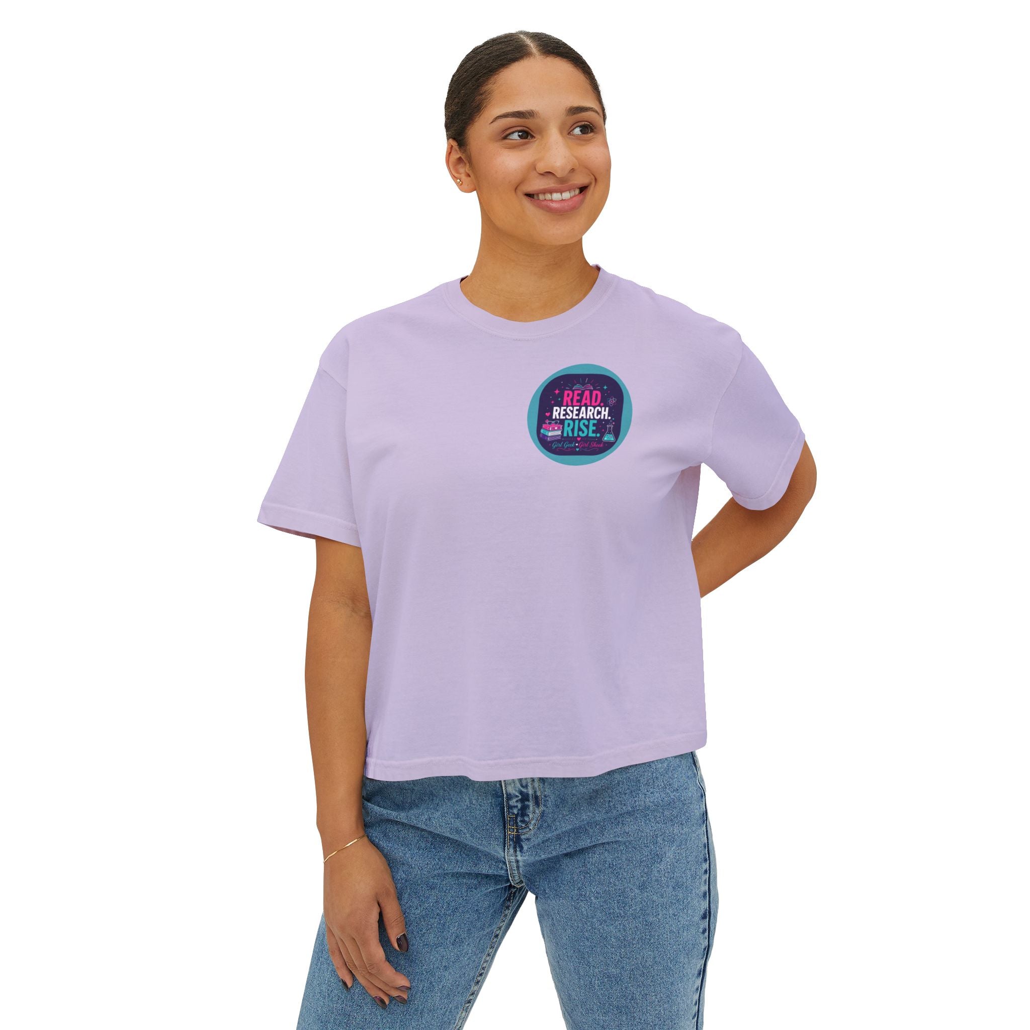 Boxy Tee — "Read, Research, Rise" Feminist Empowerment Crop T-Shirt