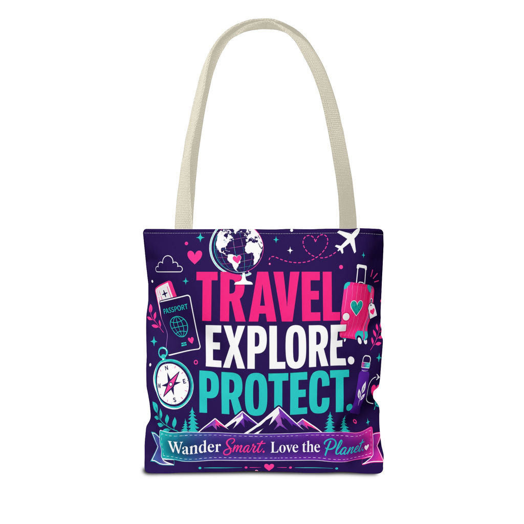 Travel Explore Protect Tote Bag – "Wander Smart, Love the Planet" Eco Travel Tote